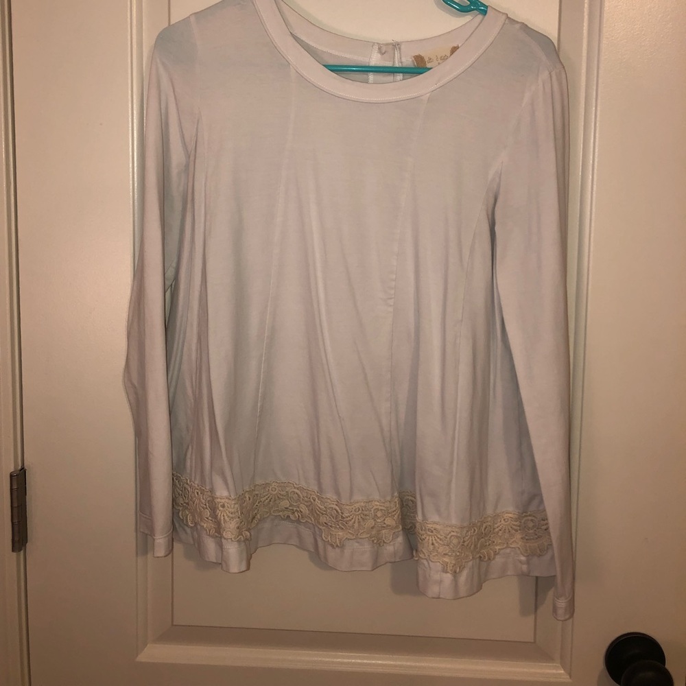 Long-Sleeve Shift Top with Lace Trim